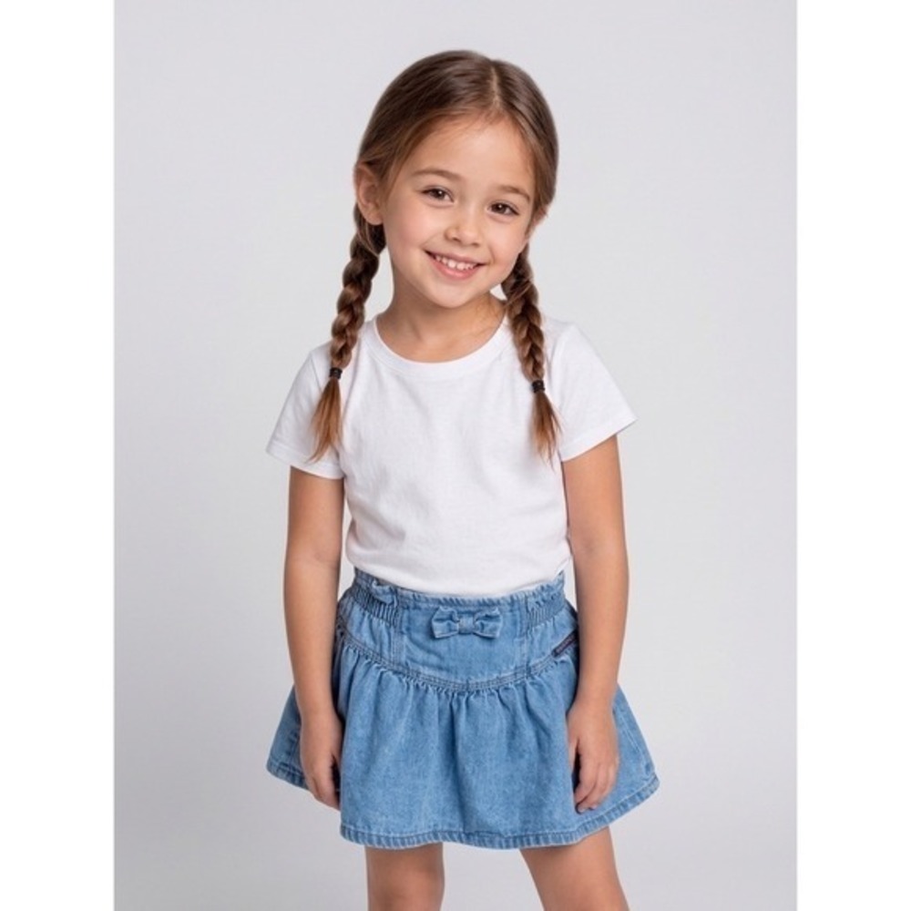 Sparkle Vintage 90s Denim Skirt Kids 4 Blue Cotton Paperbag Waist Retro Y2K Rare